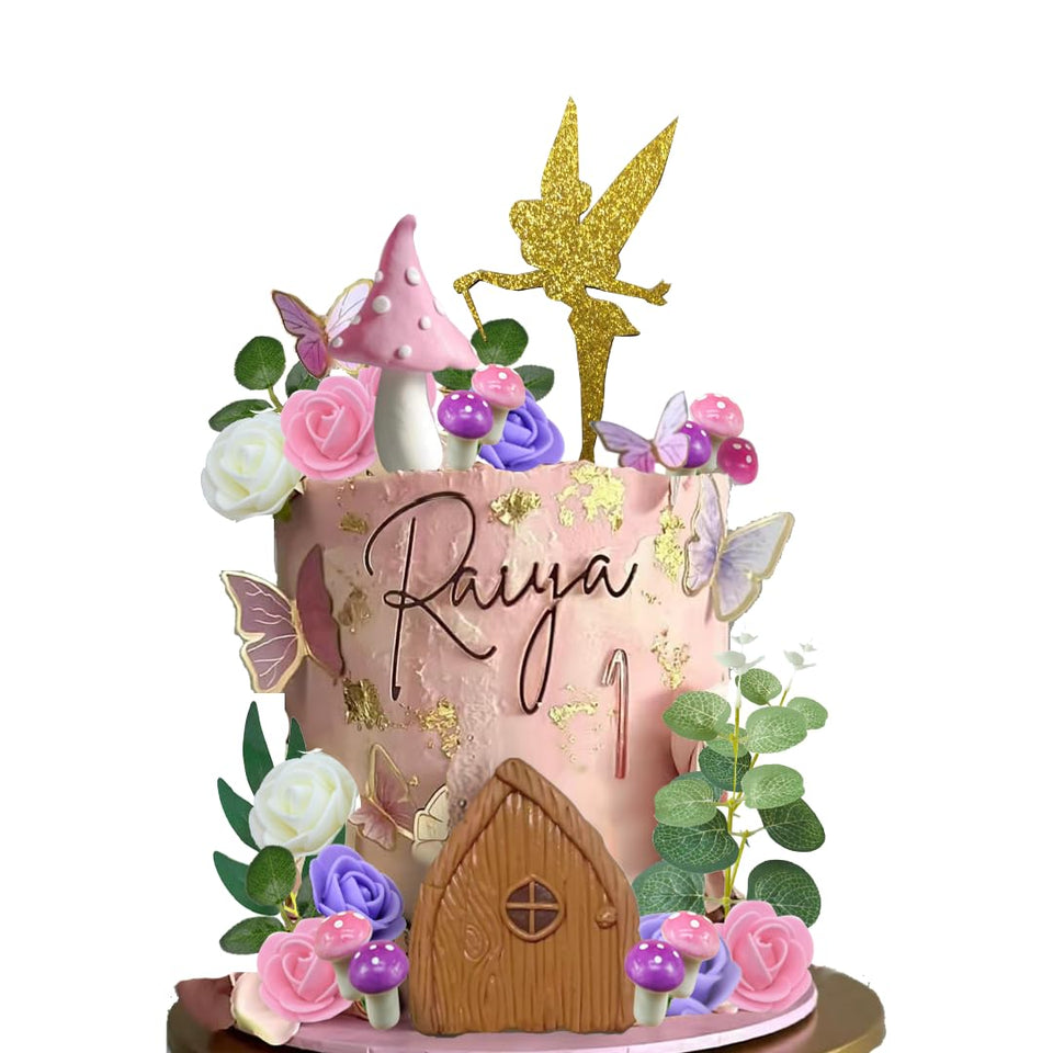 GmakCeder fairy cake topper with pink mushroom and house adds whimsy to celebrations