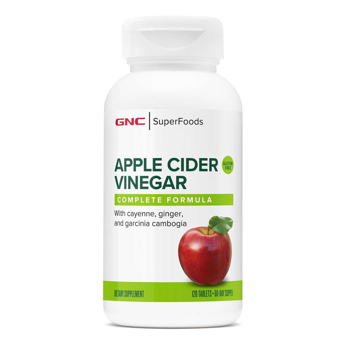 GNC SuperFoods Apple Cider Vinegar bottle on kitchen counter for daily wellness