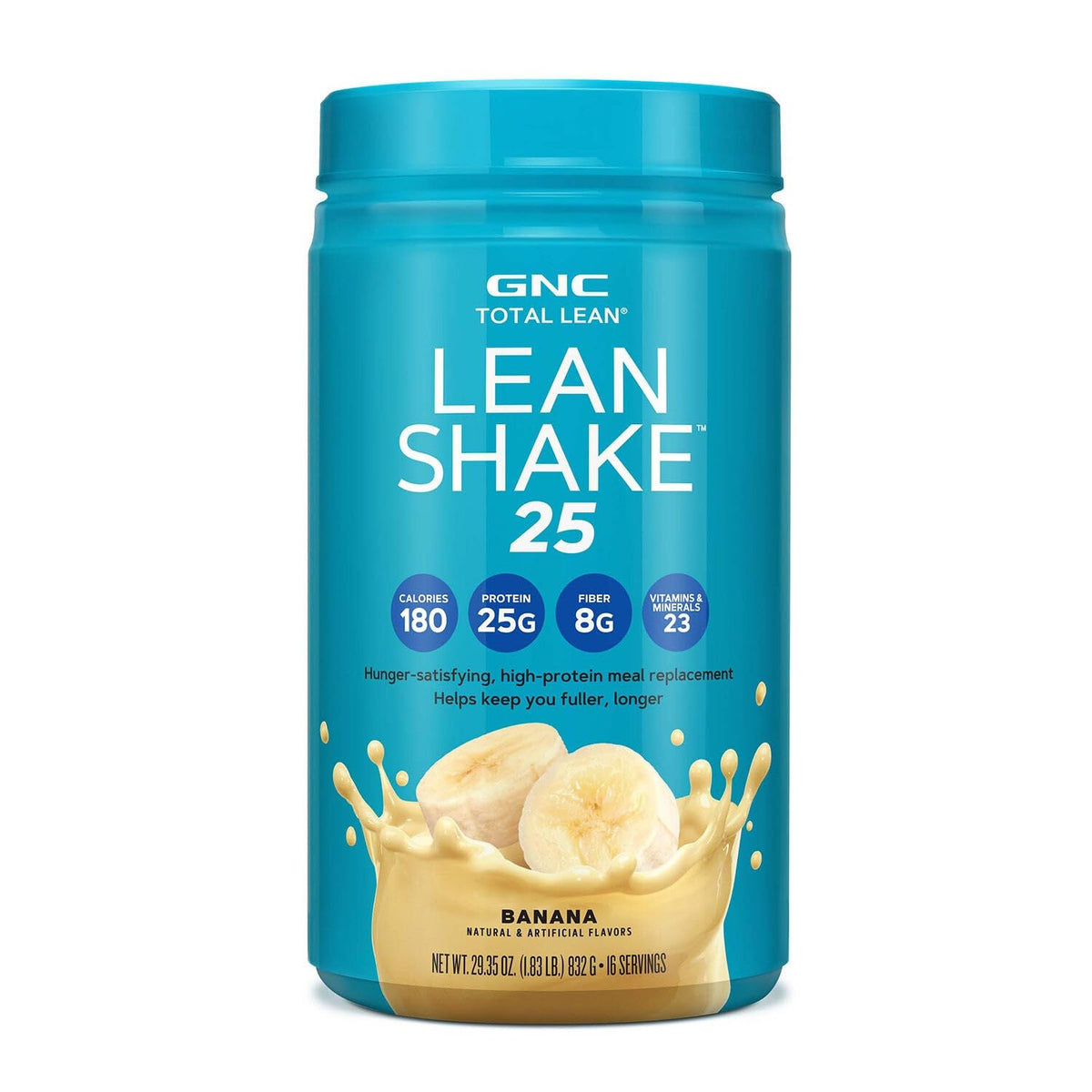 GNC Total Lean Lean Shake 25 banana bottle for on the go high protein nutrition.