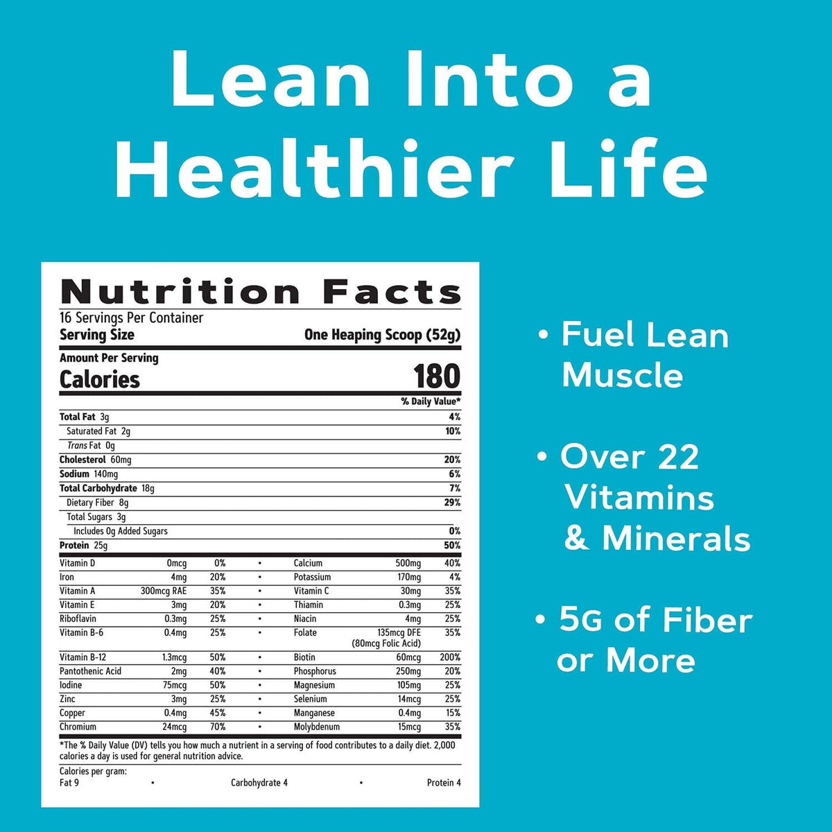 GNC Total Lean Lean Shake 25 nutrition panel shows vitamins and minerals.