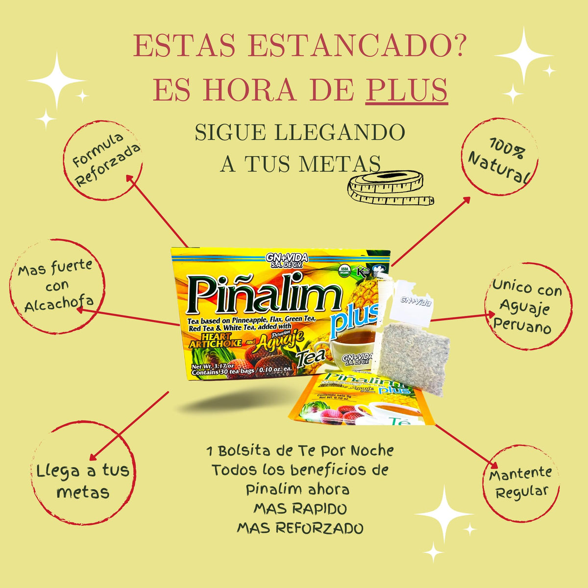 GN+Vida Pinalim Plus night-use tea for a caffeine-free evening routine.