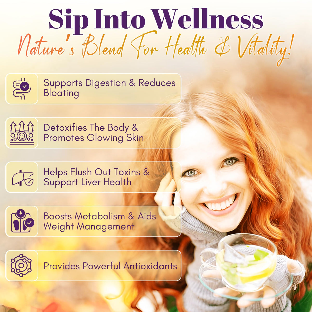 GN+Vida Tea CHUPA Panza ingredients: ginger, pineapple, flaxseed, cinnamon blend.