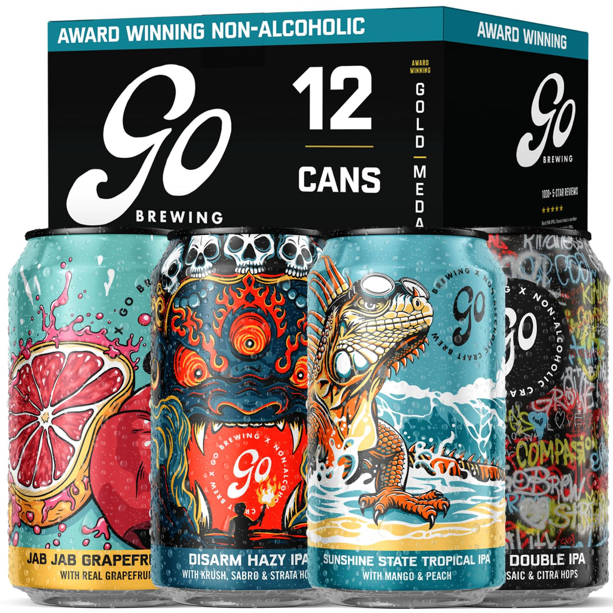 Go Brewing Double IPA can being poured for bold non-alcoholic flavor