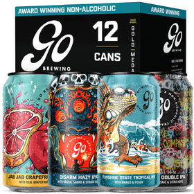 Go Brewing Double IPA can being poured for bold non-alcoholic flavor