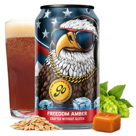 Go Brewing Freedom Amber can front view – gluten-free craft beer option