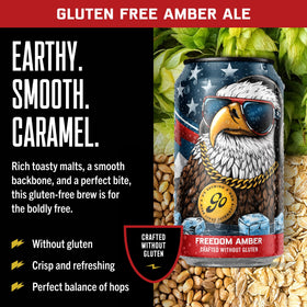 Go Brewing Freedom Amber taste-profile closeup suggests earthy, balanced flavors for non-alcoholic enjoyment.
