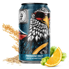 Go Brewing Freedom Hazy IPA can close-up, refreshing non-alcoholic option.