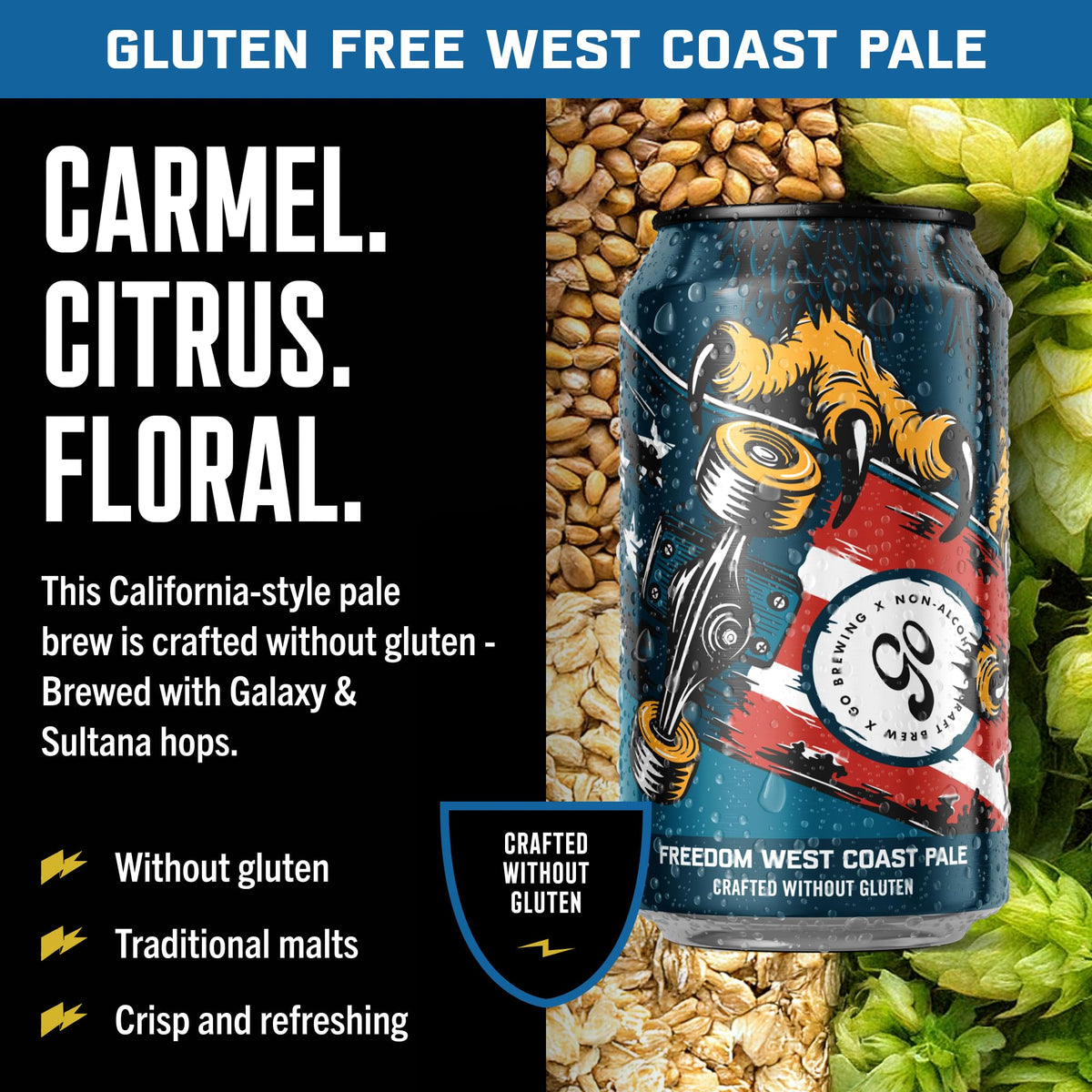 Go Brewing Freedom West Coast Pale being poured into a glass showing balance
