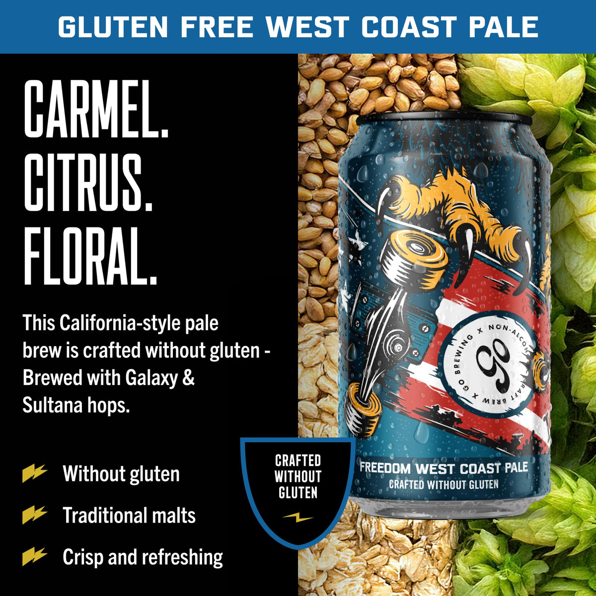 Go Brewing Freedom West Coast Pale pour reveals refreshing aroma and low-calorie craft.