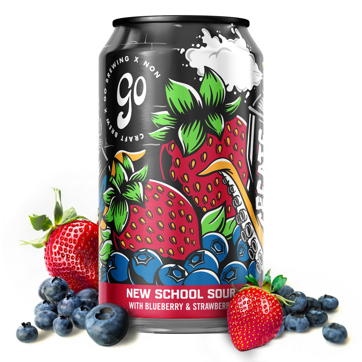Go Brewing New School Sour Berry bottle pour with crisp, fruity aroma.