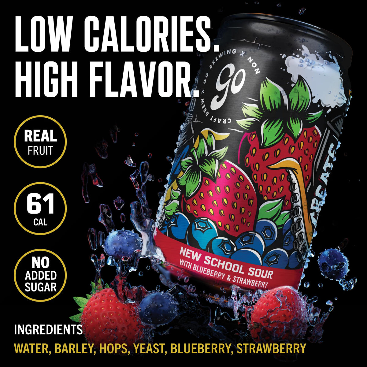 Go Brewing New School Sour Berry glass pour showcases bold berry notes.
