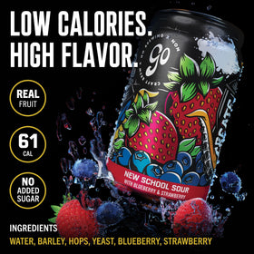 Go Brewing New School Sour Berry glass pour showcases bold berry notes.