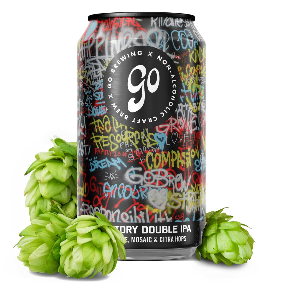 Go Brewing Not Just Another Story Double IPA can front with bold non-alcoholic flavor profile.