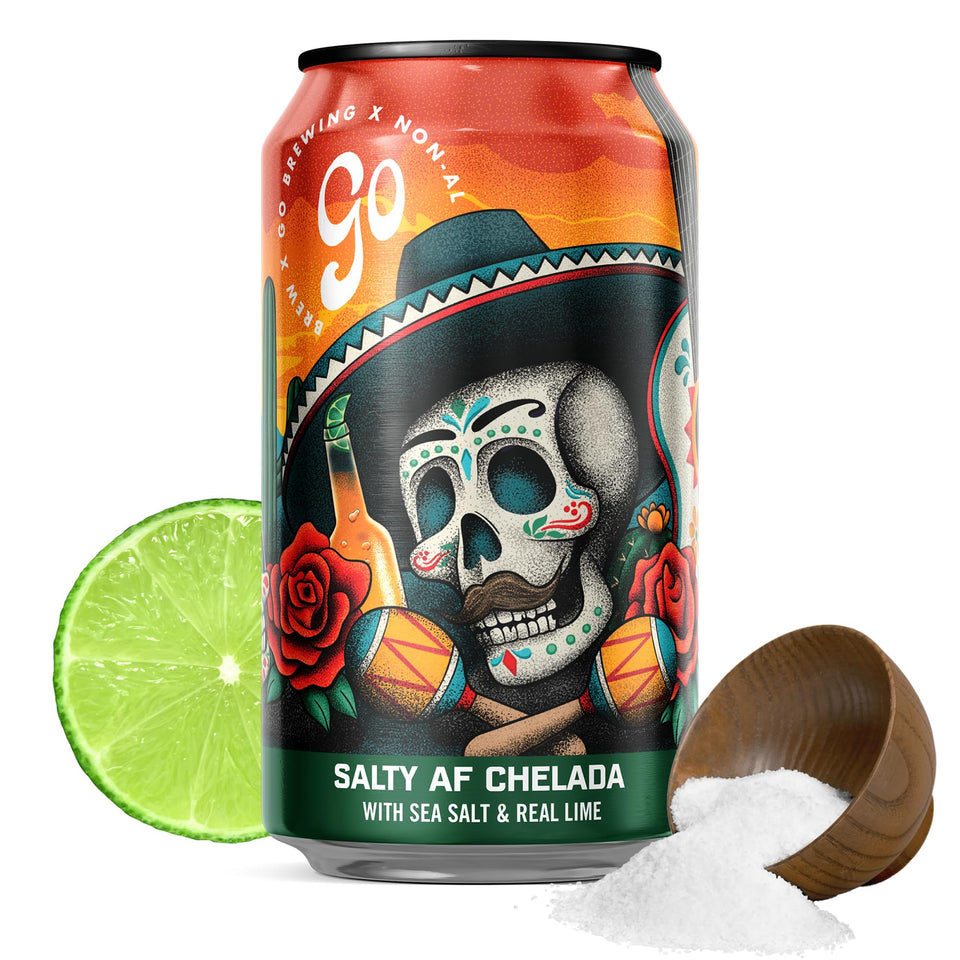 Go Brewing Salty Lime AF Chelada can — crisp refreshment for warm days.