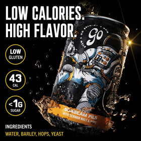 Go Brewing Sunbeam Pils pour in glass showcases pale color and delicate aroma.
