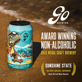 Go Brewing Sunshine State six-pack display signals casual, refreshing option for any gathering.
