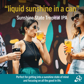 Go Brewing Sunshine State IPA pour in glass, inviting aroma of mango and peach.