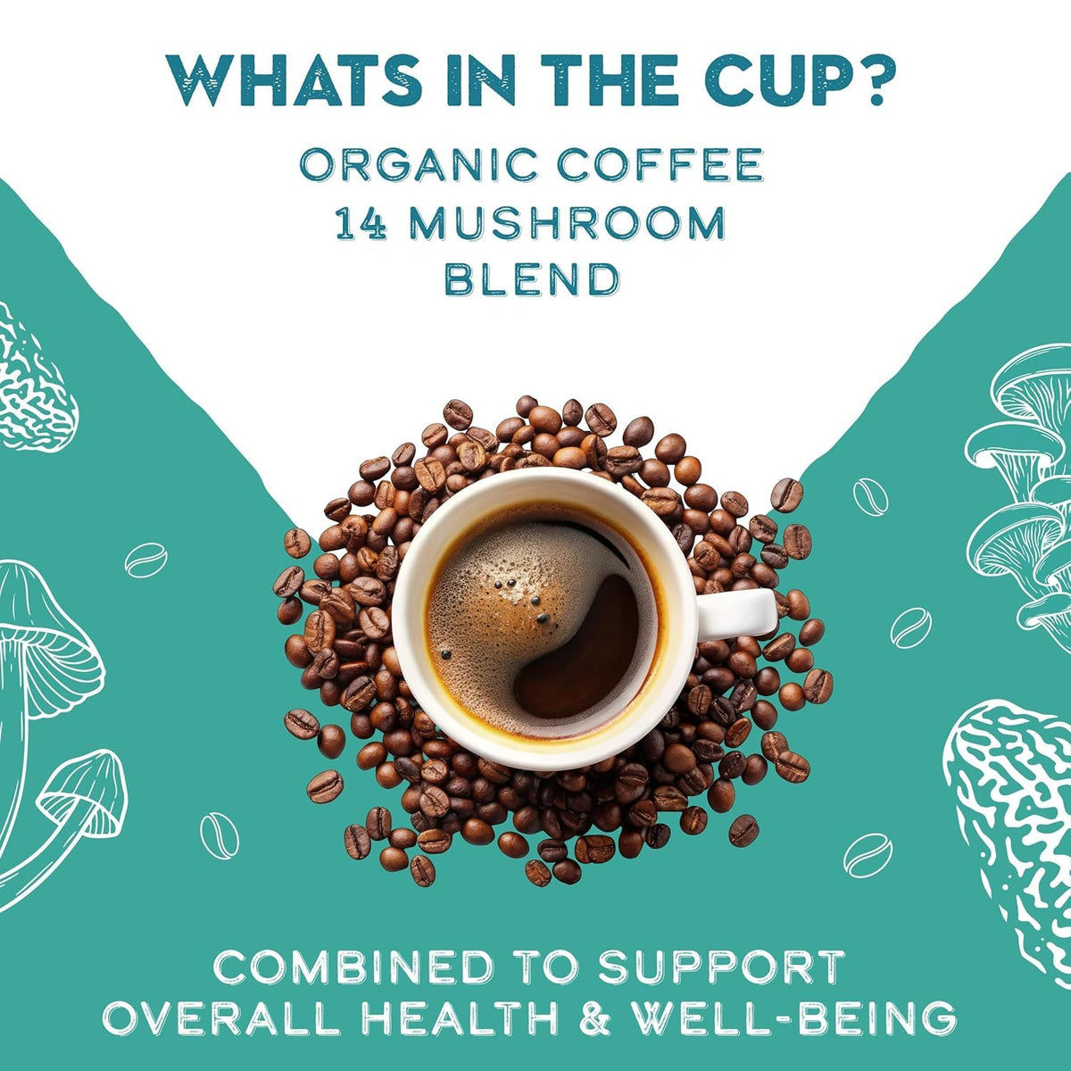 GO MENTAL mushroom blend illustration emphasizing the fungi mix.