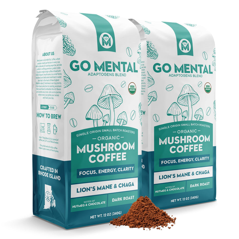 GO MENTAL organic lion's mane chaga coffee bag, premium aroma and flavor.