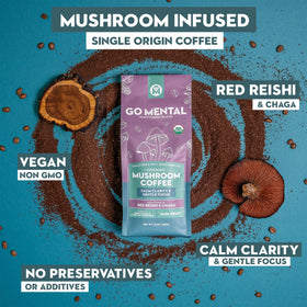 Go MENTAL Red Reishi and Chaga mushroom extract adds earthy depth to your cup.