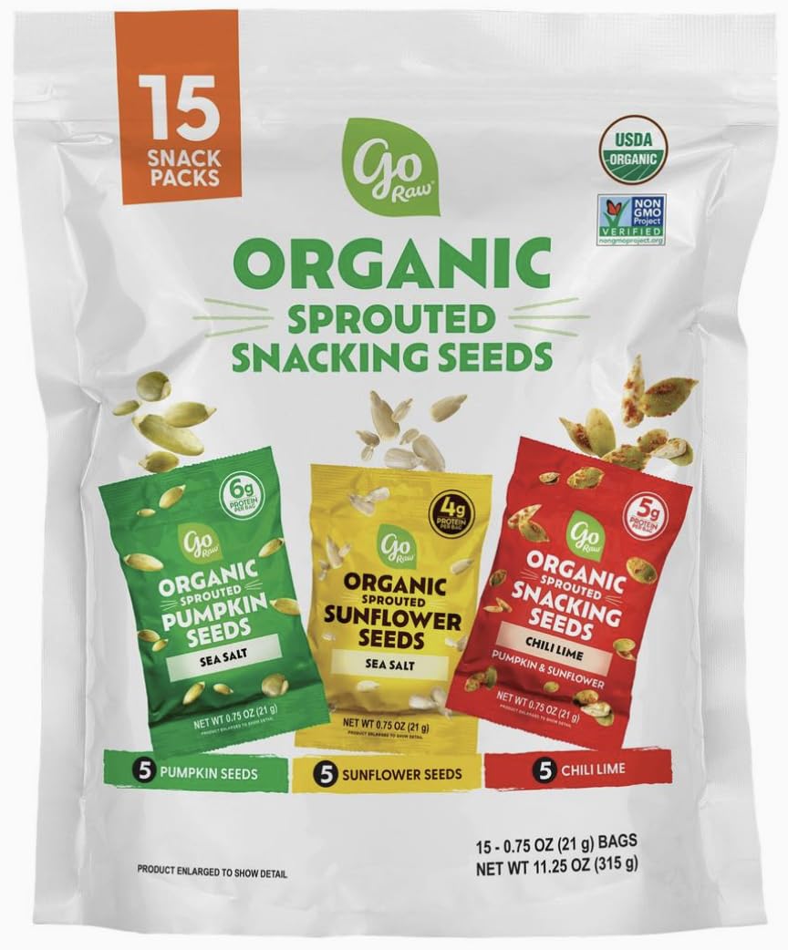 Go Raw sprouted seeds bag for on-the-go healthy snacking.