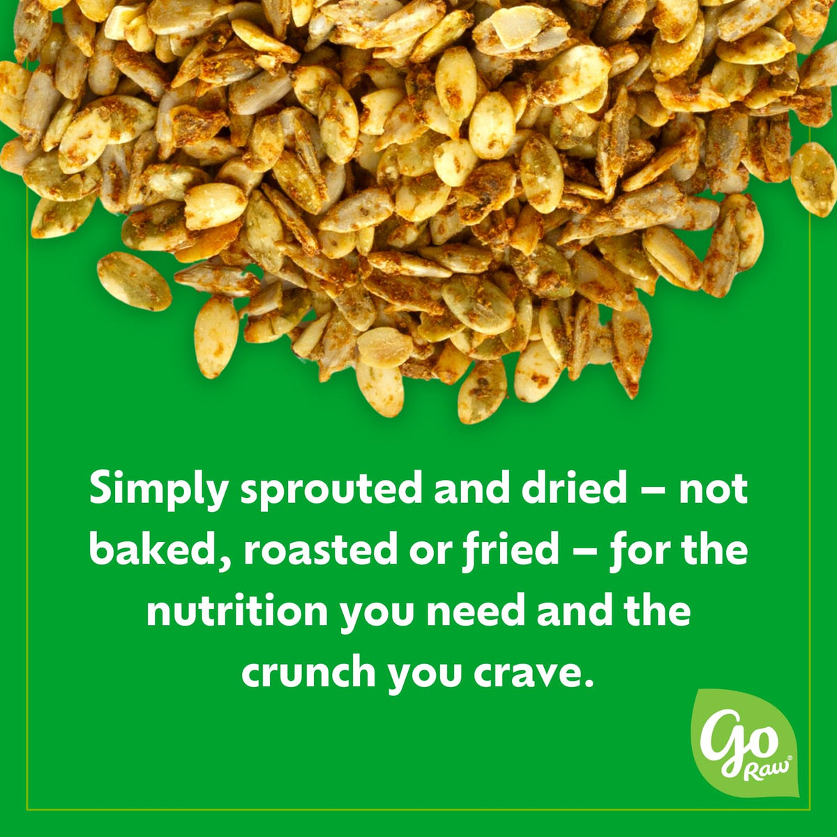 Go Raw sealed 6-pack pouches, convenient on-the-go snack.