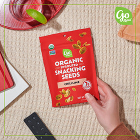 Go Raw sprouted chili lime seeds pack back with nutrition details and certifications.