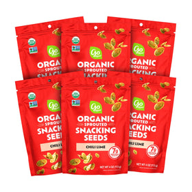 Go Raw sprouted chili lime seeds pack front, crunchy, keto-friendly snack.