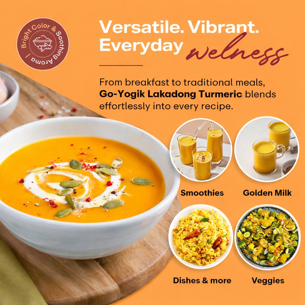 Go-Yogik Lakadong turmeric powder lab-tested label — purity you can trust in cooking.