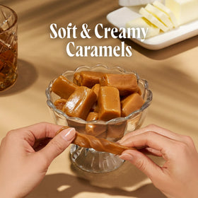 Goat Foods caramels ingredients close-up emphasizes real cream and butter.