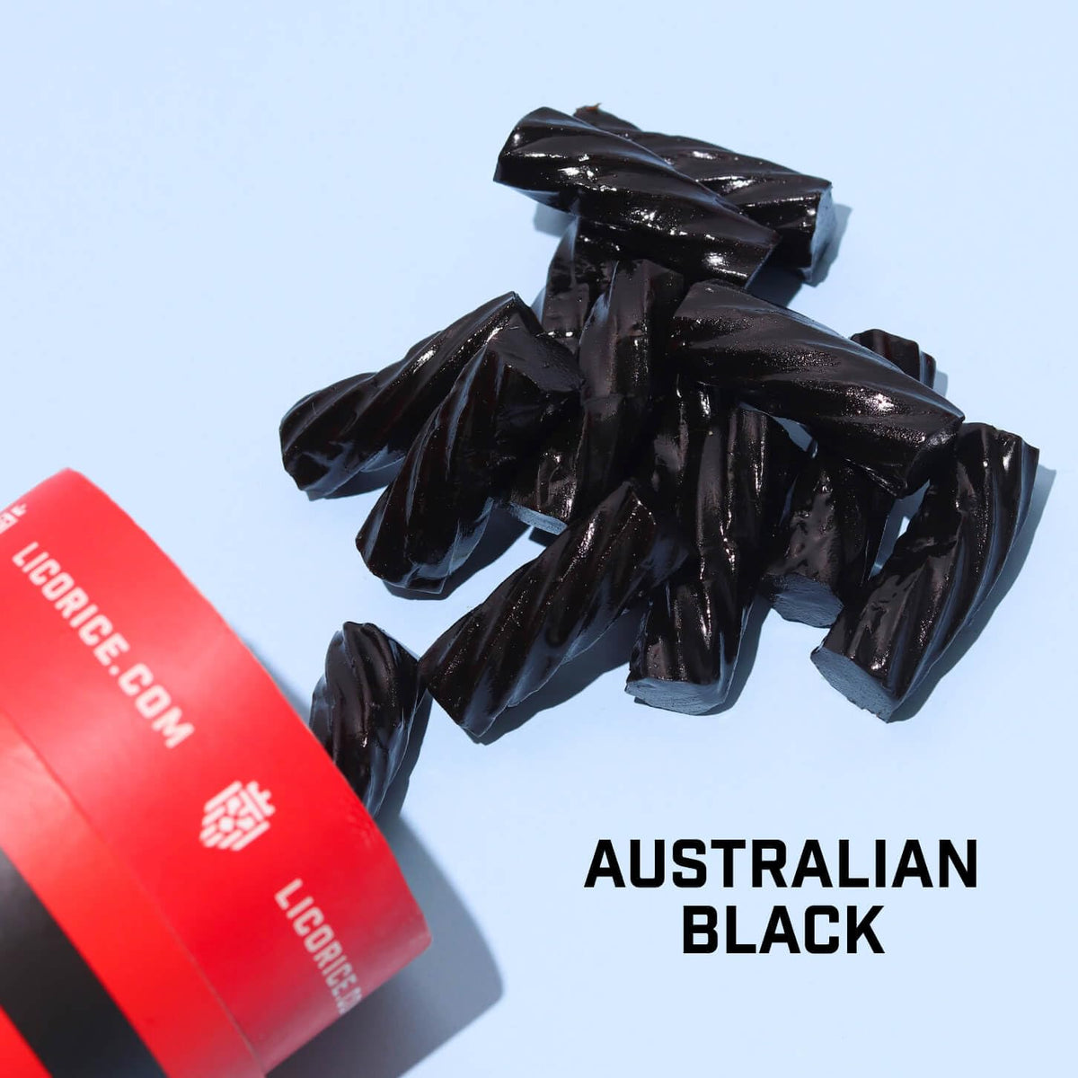 Goat Foods black licorice twist container, classic licorice root flavor.
