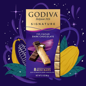 Godiva Belgian dark chocolate 72% closeup, premium quality and aroma.