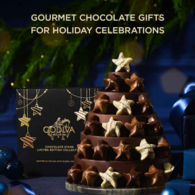 Godiva Dark Chocolate Caramel Star featuring luscious caramel glaze for cozy treats.