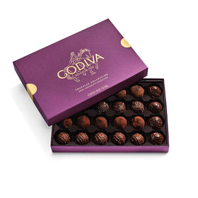 Godiva dark chocolate truffles box front view, ideal for gifting elegance.
