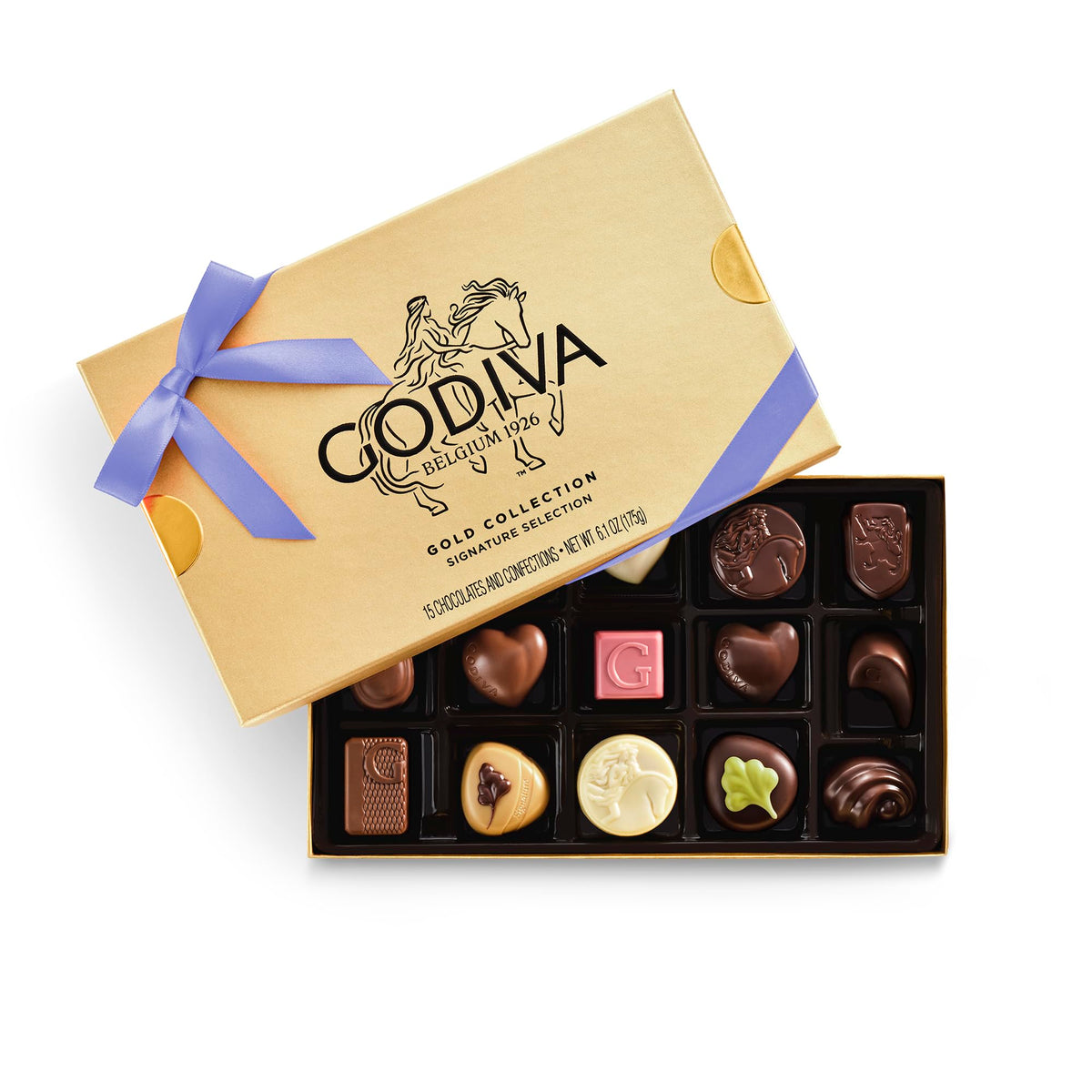 Godiva Gold Collection 15-piece gift box open, ideal for Mother's Day gifting.