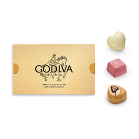Close-up of Godiva Gold assortment with ganache, praline, and caramel flavors