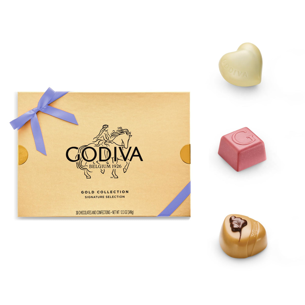 Godiva Gold Collection interior with assorted chocolates for sharing moments.