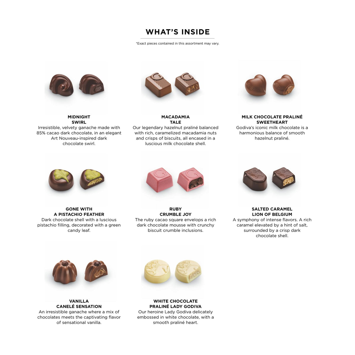 Godiva milk chocolate praline close-up reveals creamy center and nutty notes.