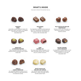 Godiva milk chocolate praline close-up reveals creamy center and nutty notes.