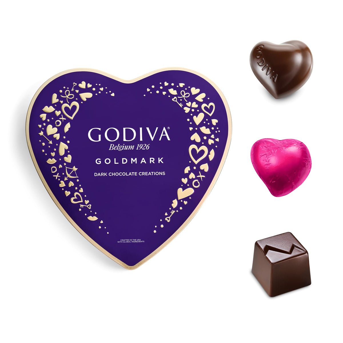 Close-up of dark chocolate ganache pieces from Godiva Goldmark collection.