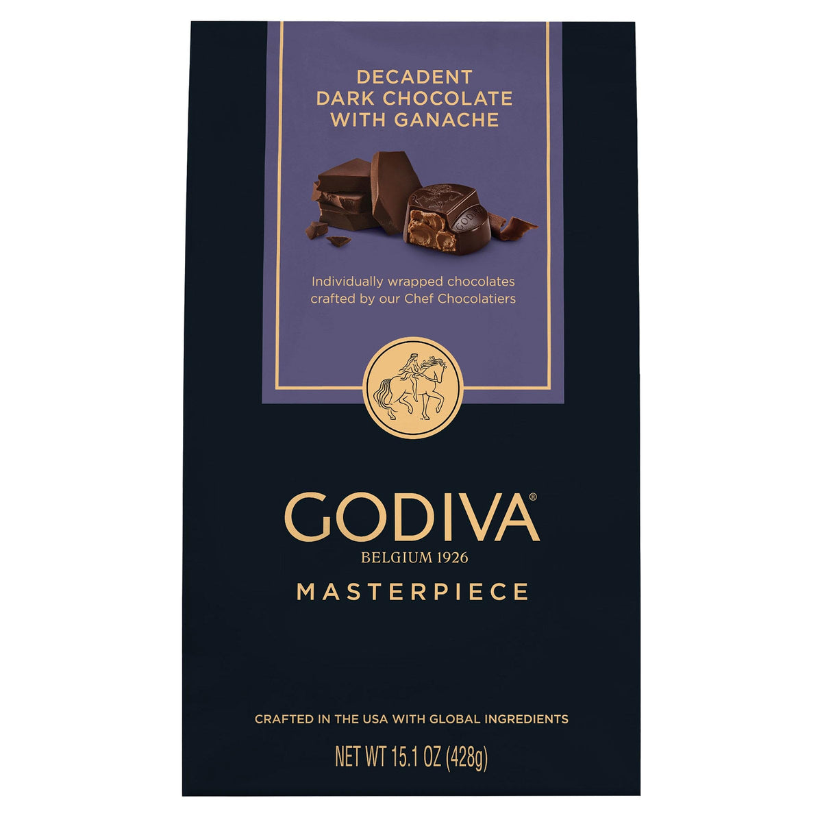 Godiva Masterpiece Dark Chocolate Bag with ganache center for gifting and sharing.
