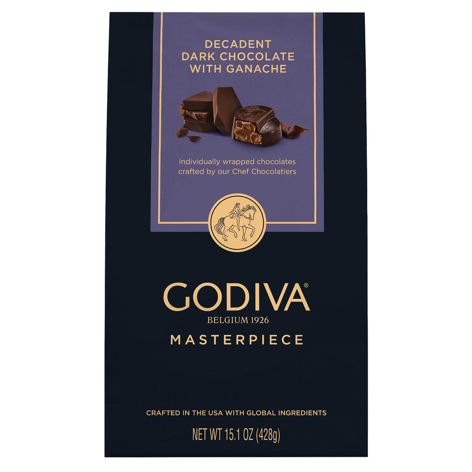 Godiva Masterpiece Dark Chocolate Bag with ganache center for gifting and sharing.