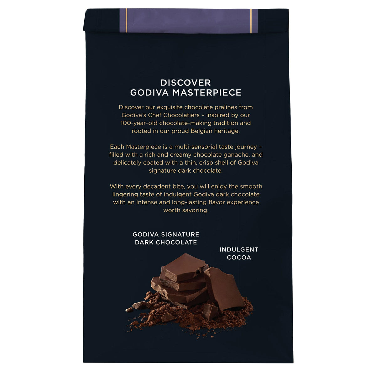Godiva Masterpiece Dark Chocolate Bag, individually wrapped pieces for easy gifting and on-the-go enjoyment.