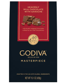 Godiva Masterpiece Milk Chocolate Ganache bag featuring elegant red and black design for gifting