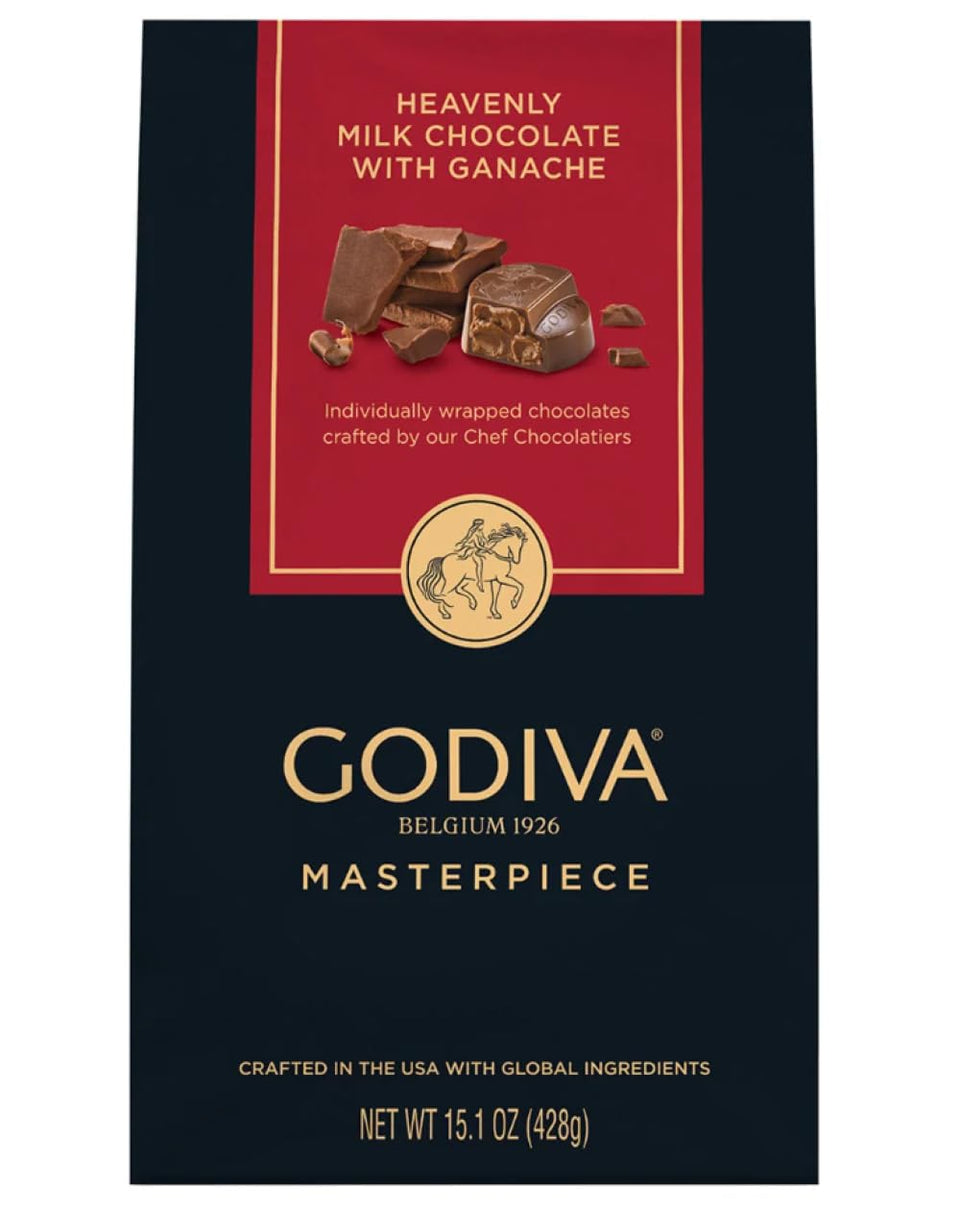 Godiva Masterpiece Milk Chocolate Ganache bag featuring elegant red and black design for gifting