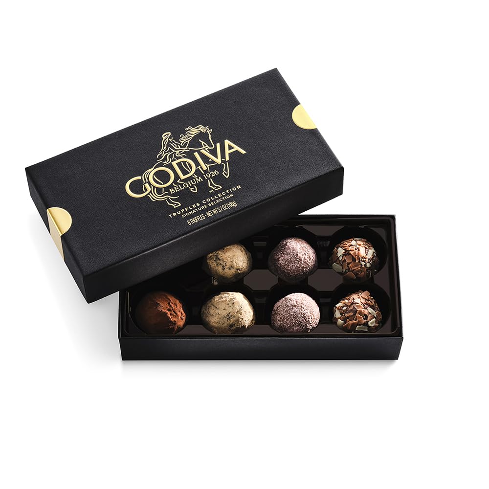 Godiva Signature Truffles box front view, premium Belgian chocolate gift idea for celebrations.