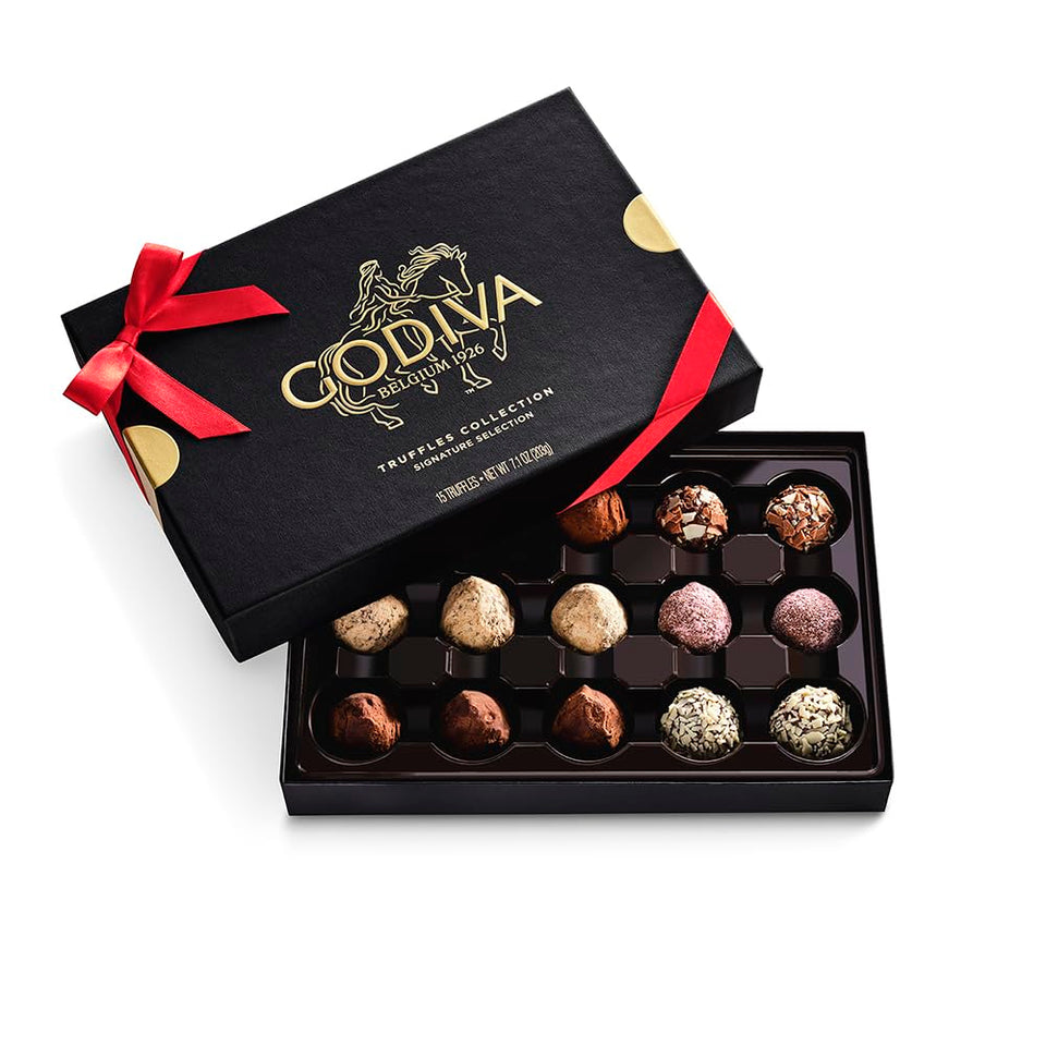 Godiva Signature Truffles gift box front view, elegant gifting presentation