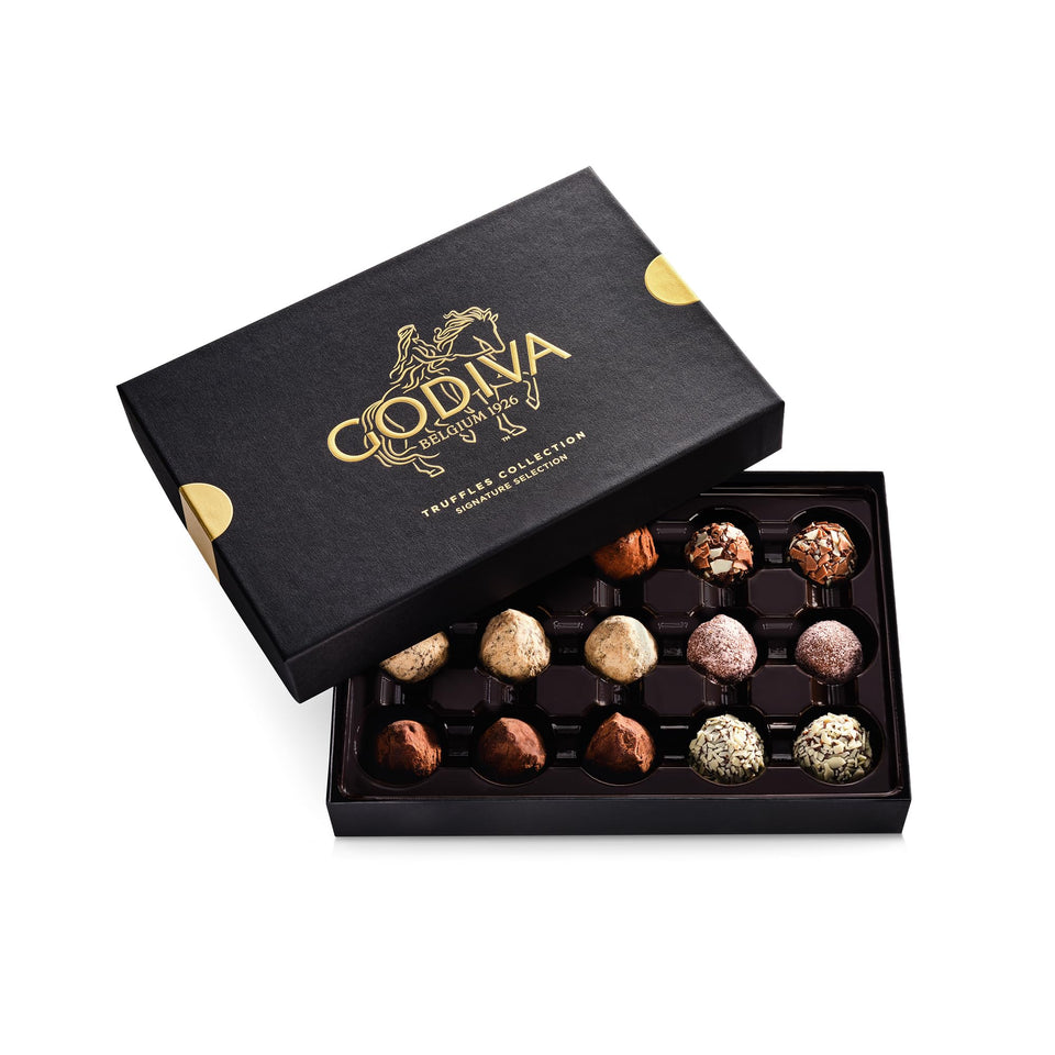 Godiva Signature Truffles in a gold gift box for elegant gifting.