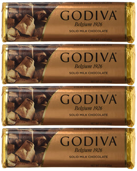Godiva solid chocolate four-bar pack image showing smooth, luxurious milk chocolate perfect for gifting.