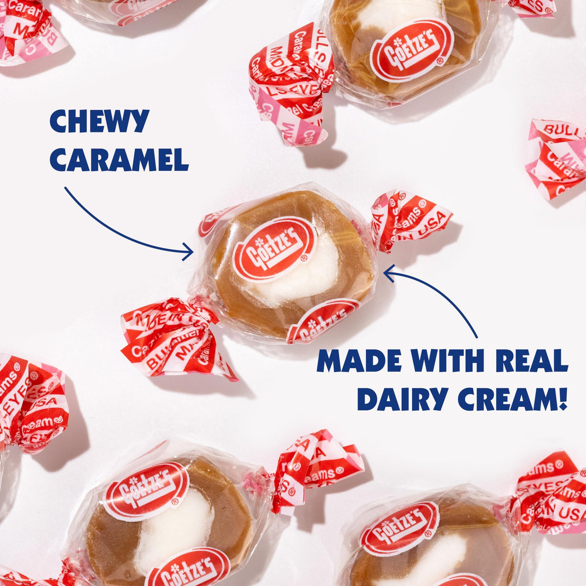 Goetze's Vanilla Caramel Creams arranged in a display bowl for sharing